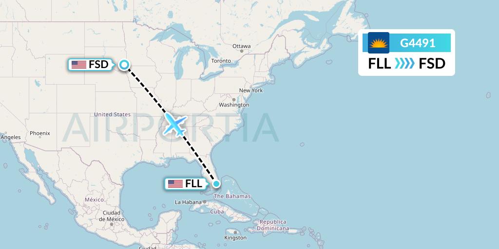 G4491 Allegiant Air Flight Map: Fort Lauderdale to Sioux Falls