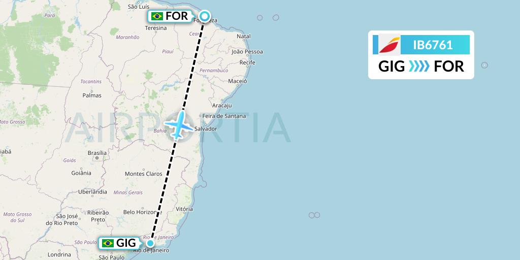 IB6761 Iberia Flight Map: Rio de Janeiro to Fortaleza