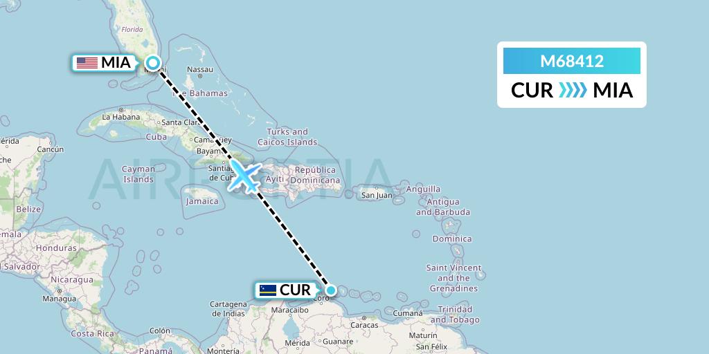 M68412 Amerijet International Flight Map: Willemstad to Miami