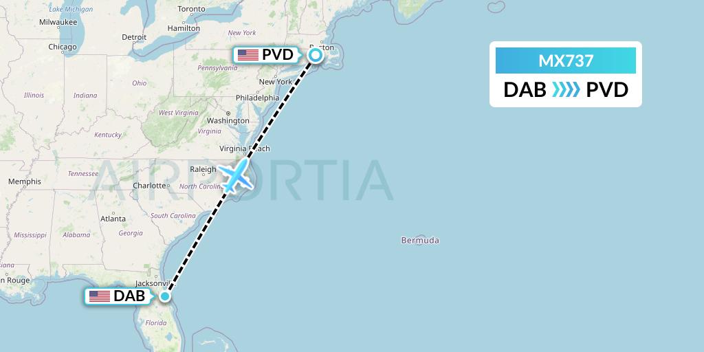 MX737 Breeze Airways Flight Map: Daytona Beach to Providence
