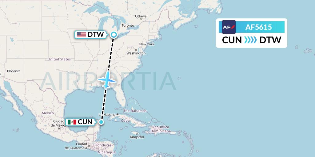 AF5615 Air France Flight Map: Cancun to Detroit