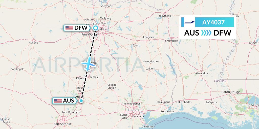 AY4037 Finnair Flight Map: Austin to Dallas