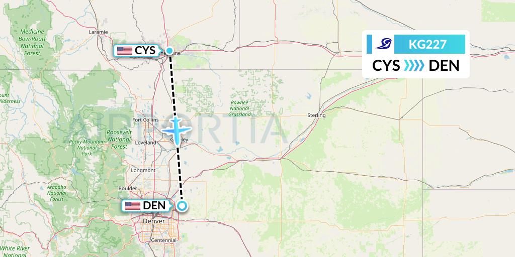 KG227 Key Lime Air Flight Map: Cheyenne to Denver