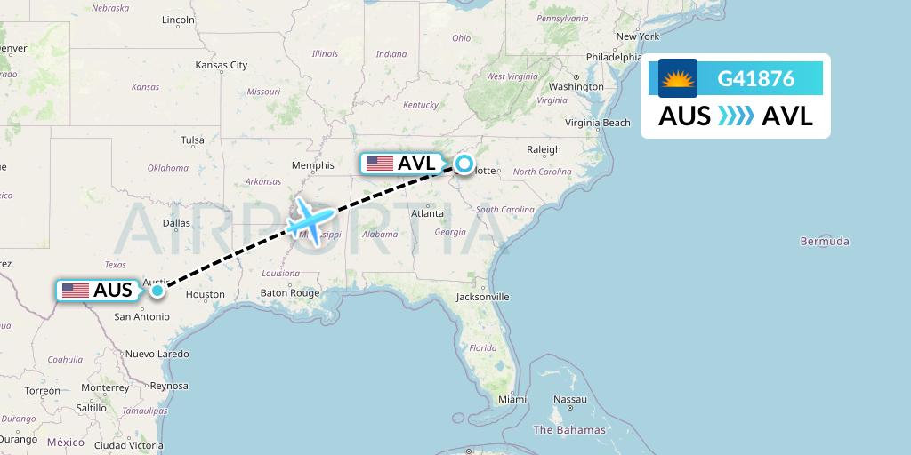 G41876 Allegiant Air Flight Map: Austin to Asheville