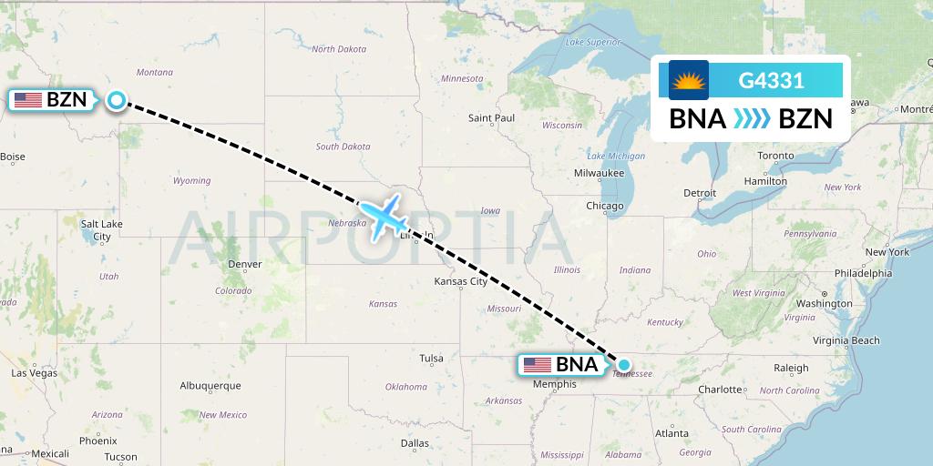 G4331 Allegiant Air Flight Map: Nashville to Bozeman