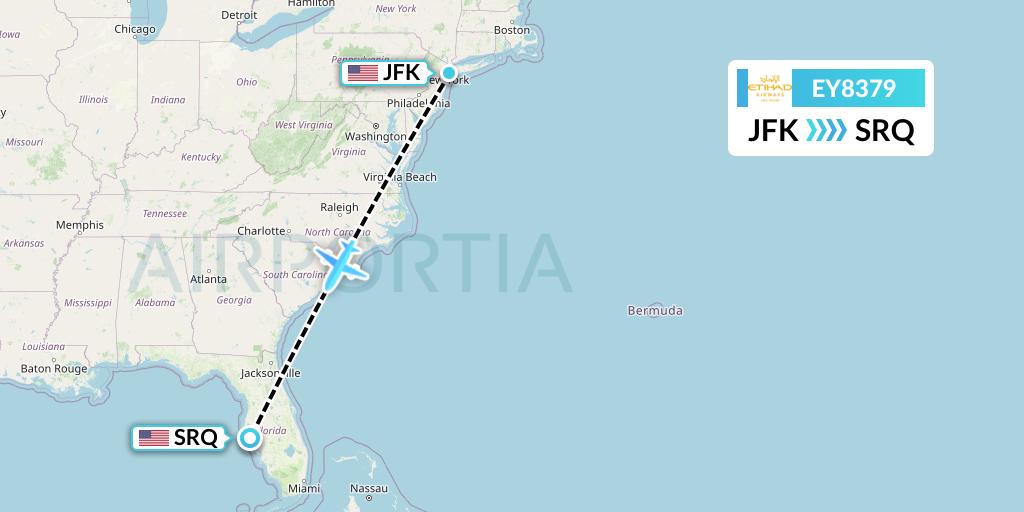 EY8379 Etihad Airways Flight Map: New York to Sarasota