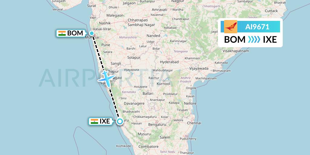 AI9671 Air India Flight Map: Mumbai to Mangalore