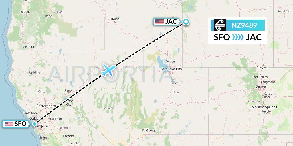 NZ9489 Air New Zealand Flight Map: San Francisco to Jackson