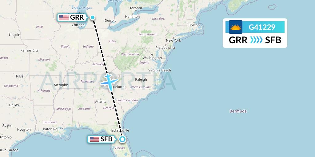 G41229 Allegiant Air Flight Map: Grand Rapids to Orlando