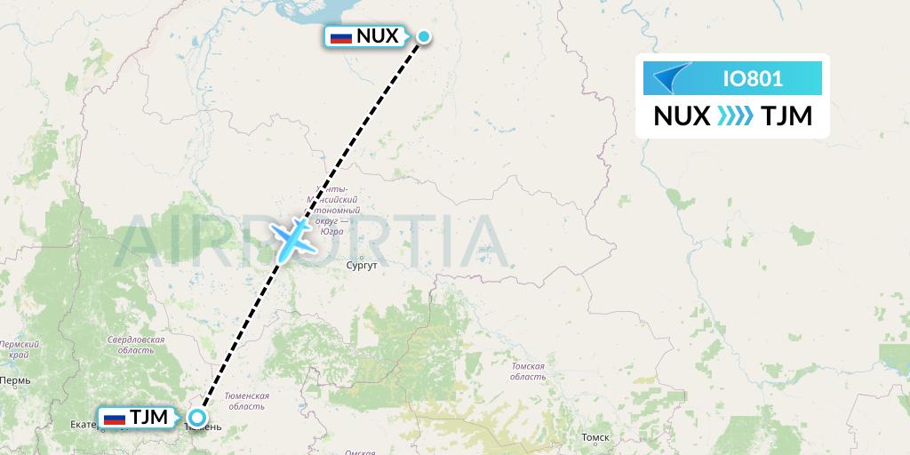 IO801 IrAero Flight Map: Novy Urengoy to Tyumen