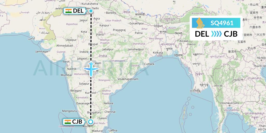 SQ4961 Singapore Airlines Flight Map: Delhi to Coimbatore
