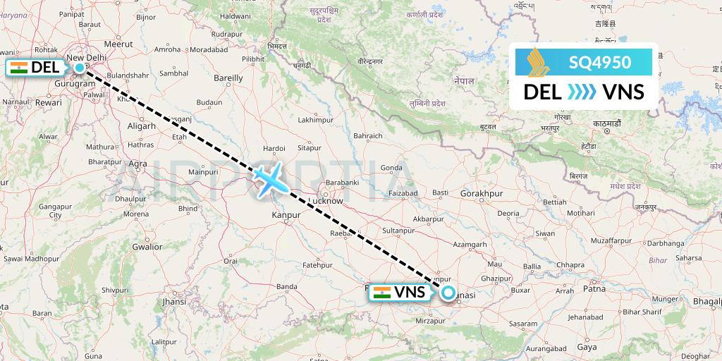 SQ4950 Singapore Airlines Flight Map: Delhi to Varanasi