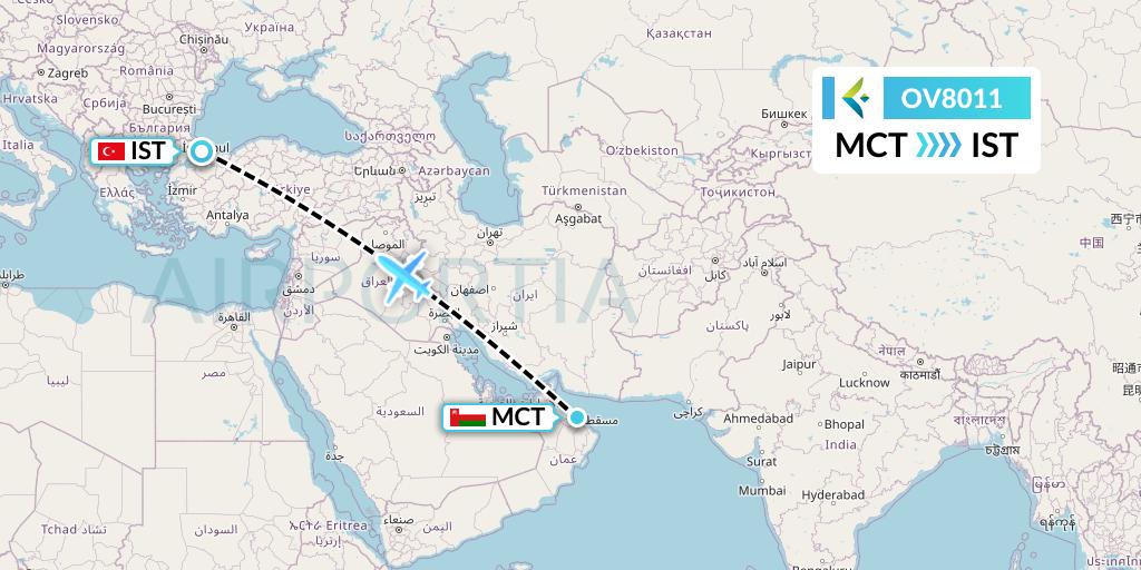 OV8011 SalamAir Flight Map: Muscat to Istanbul