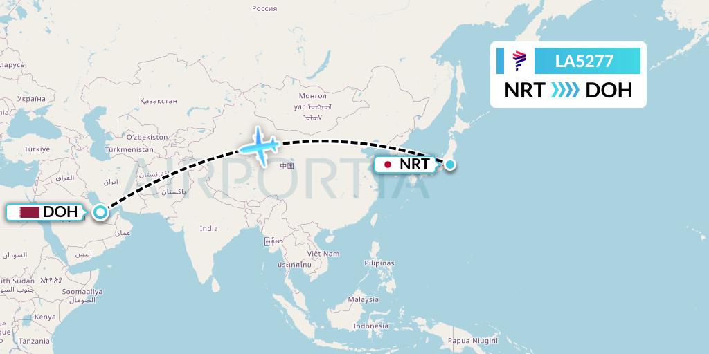 LA5277 LAN Airlines Flight Map: Tokyo to Doha