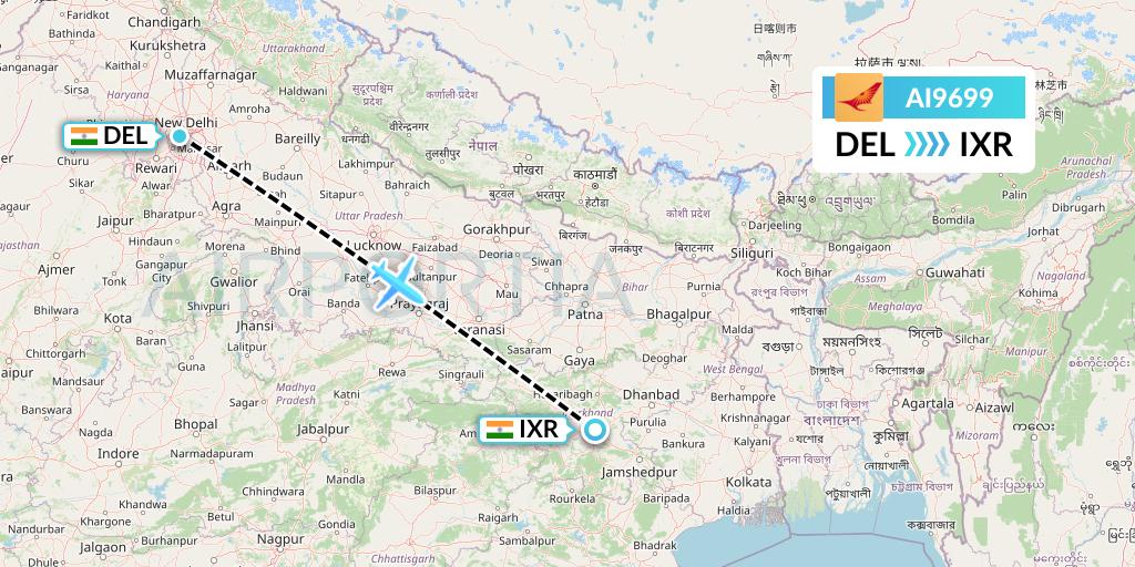 AI9699 Air India Flight Map: Delhi to Ranchi