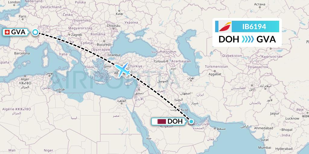 IB6194 Iberia Flight Map: Doha to Geneva