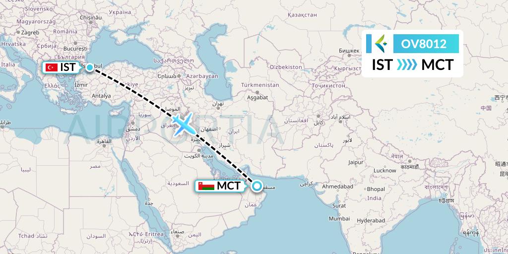 OV8012 SalamAir Flight Map: Istanbul to Muscat