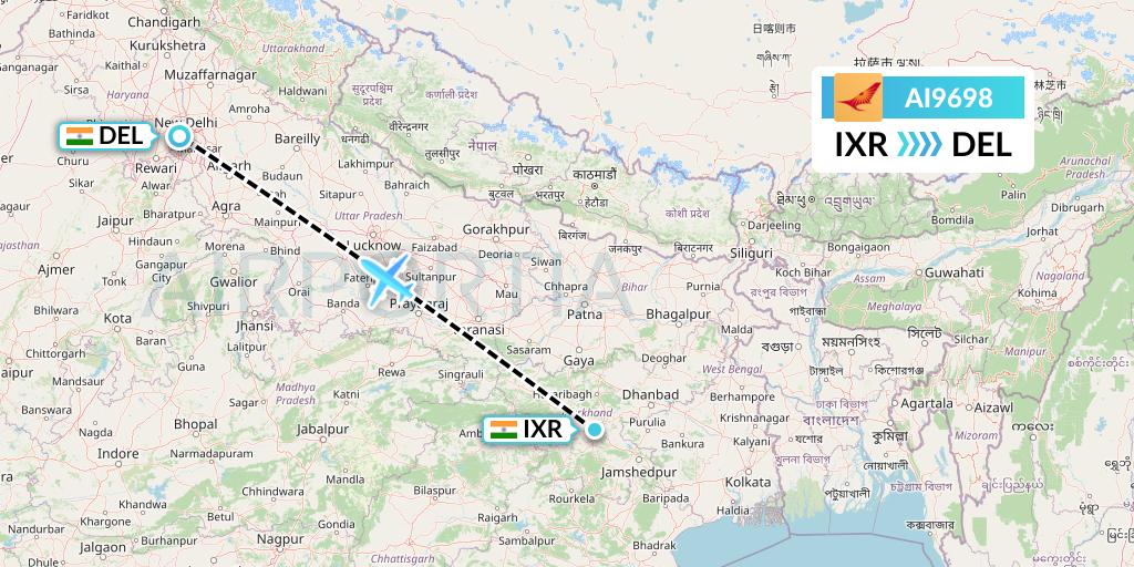 AI9698 Air India Flight Map: Ranchi to Delhi