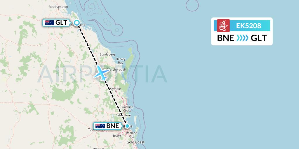 EK5208 Emirates Flight Map: Brisbane to Gladstone