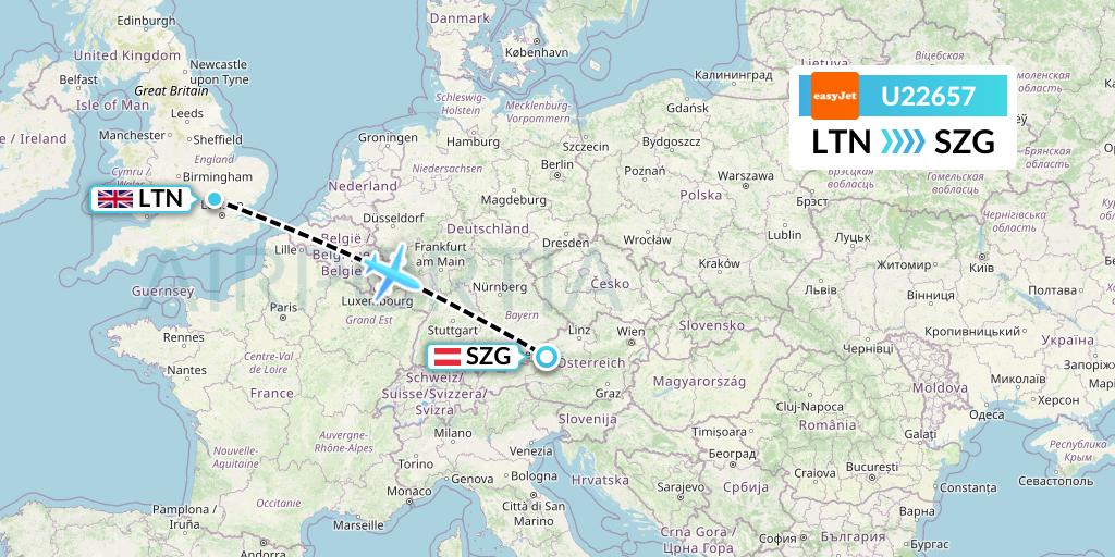 U22657 EasyJet Flight Map: London to Salzburg