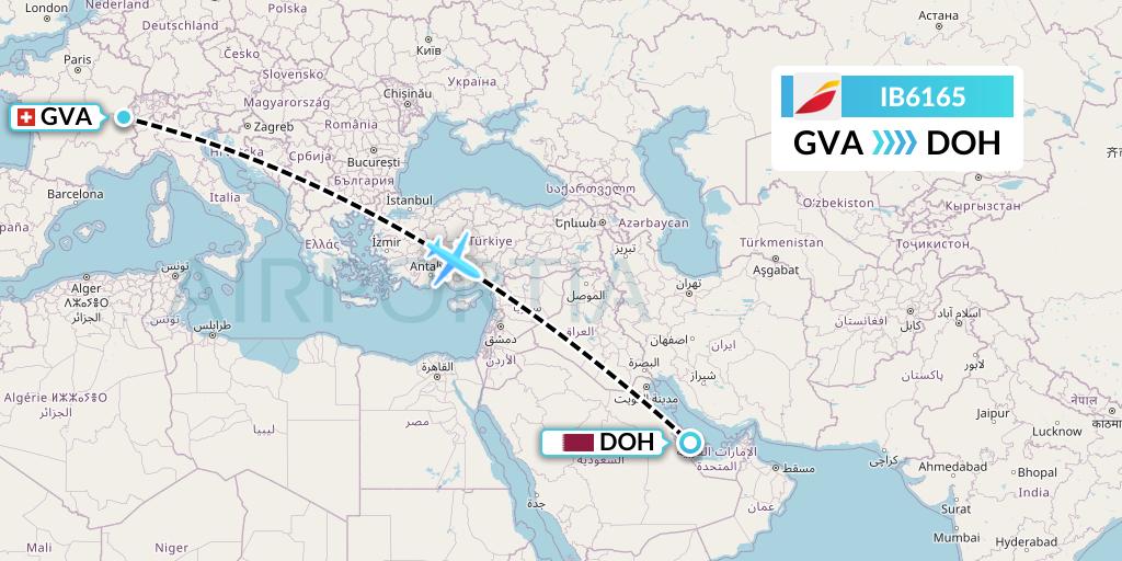 IB6165 Iberia Flight Map: Geneva to Doha