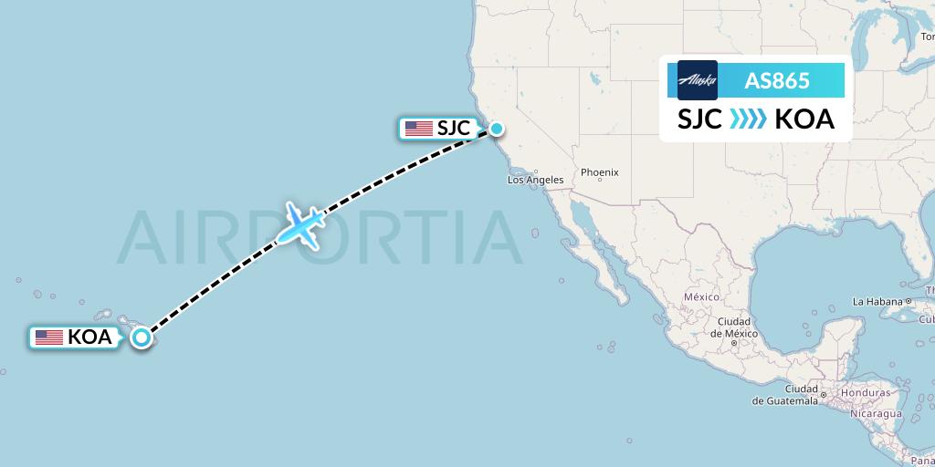 AS865 Alaska Airlines Flight Map: San Jose to Kailua-Kona