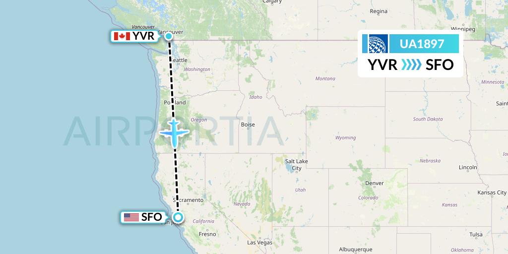 UA1897 United Airlines Flight Map: Vancouver to San Francisco