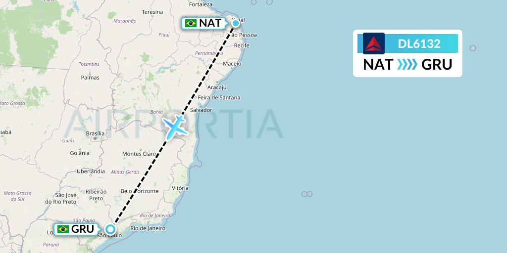 DL6132 Delta Air Lines Flight Map: Natal to Sao Paulo