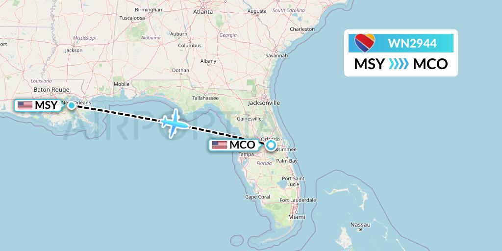 WN2944 Southwest Airlines Flight Map: New Orleans to Orlando