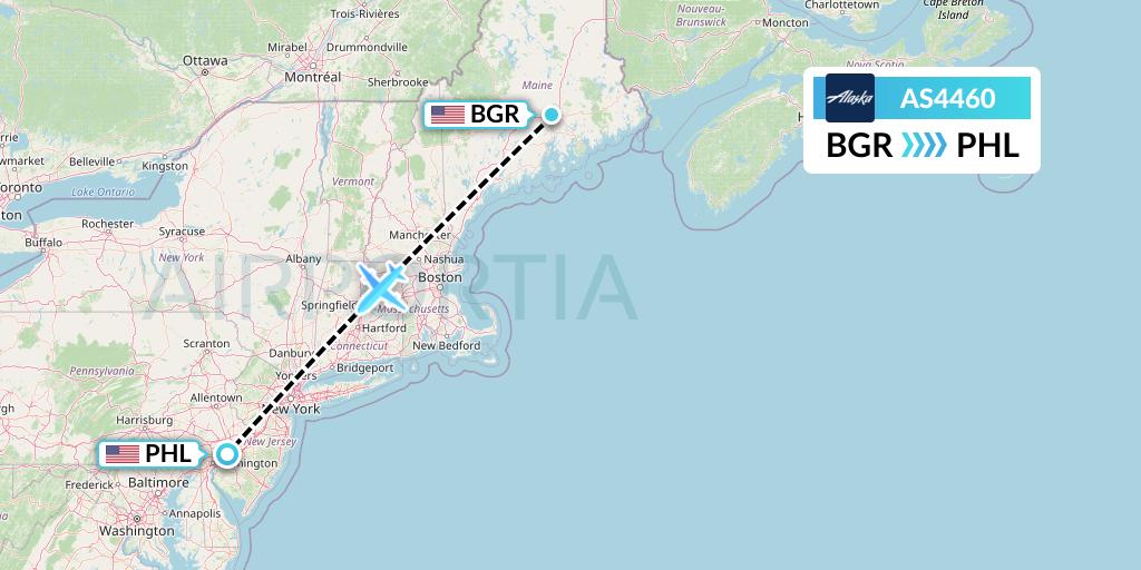 AS4460 Alaska Airlines Flight Map: Bangor to Philadelphia