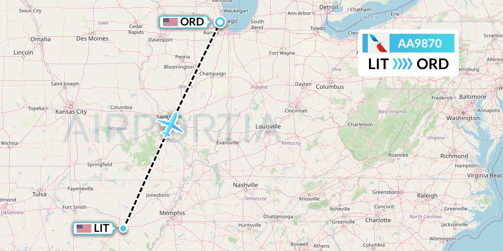 AA9870 American Airlines Flight Map: Little Rock to Chicago