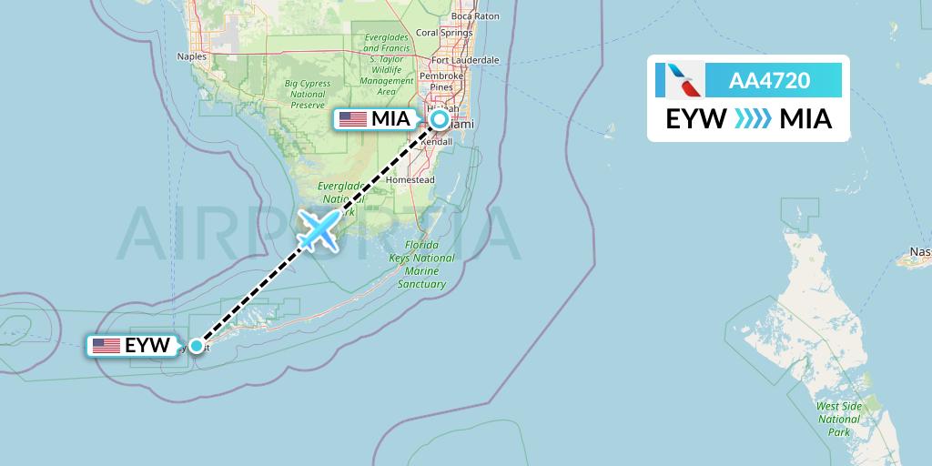 AA4720 American Airlines Flight Map: Key West to Miami