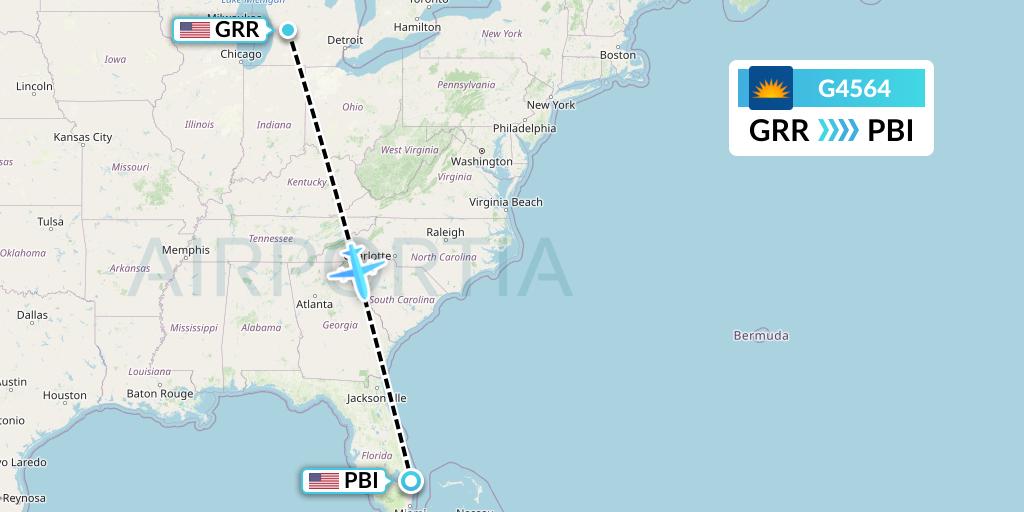 G4564 Allegiant Air Flight Map: Grand Rapids to West Palm Beach