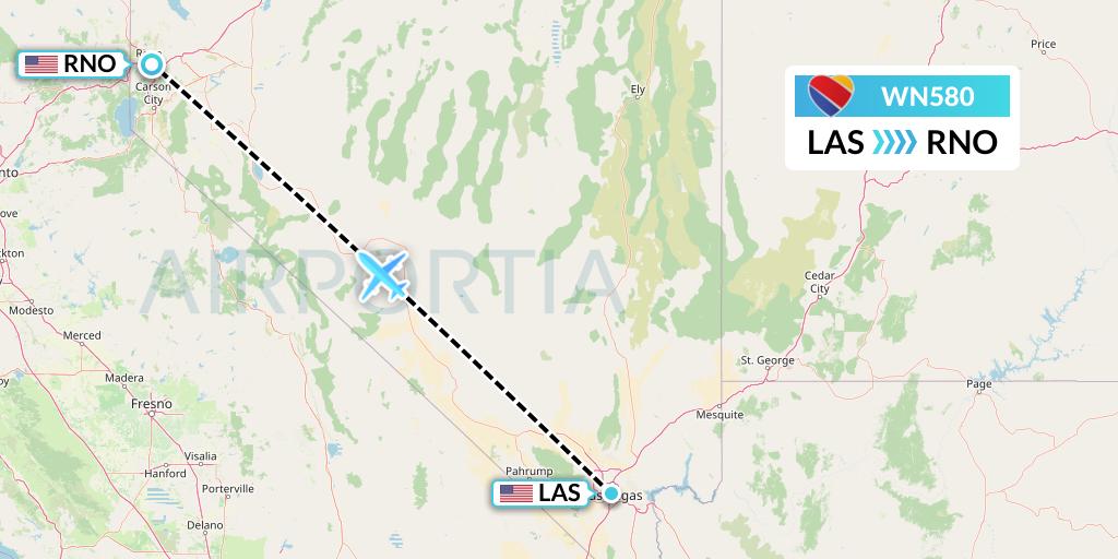 WN580 Southwest Airlines Flight Map: Las Vegas to Reno