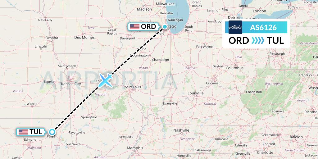 AS6126 Alaska Airlines Flight Map: Chicago to Tulsa