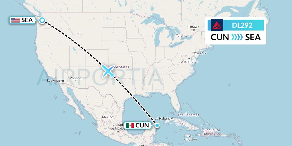 DL292 Delta Air Lines Flight Map: Cancun to Seattle