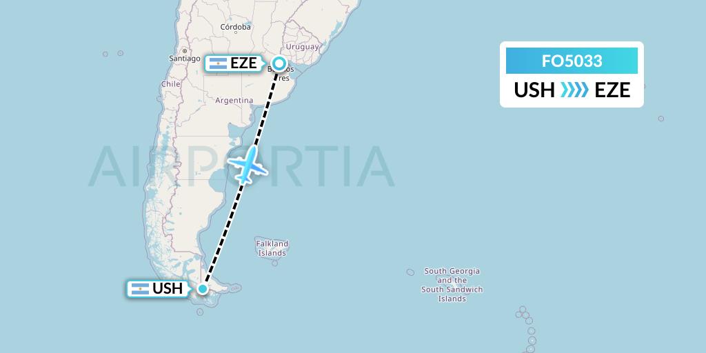 FO5033 Aero Flightops Uk Limited Flight Map: Ushuaia to Buenos Aires