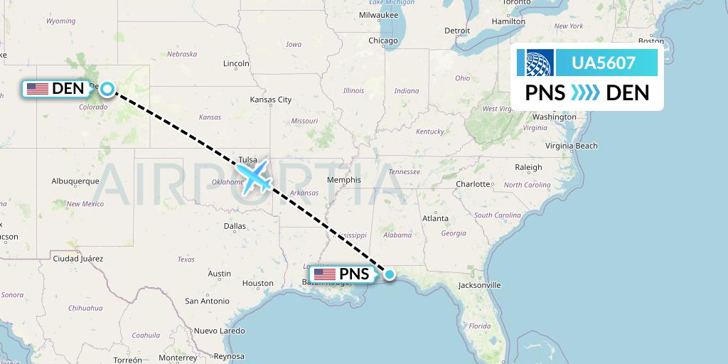 UA5607 United Airlines Flight Map: Pensacola to Denver