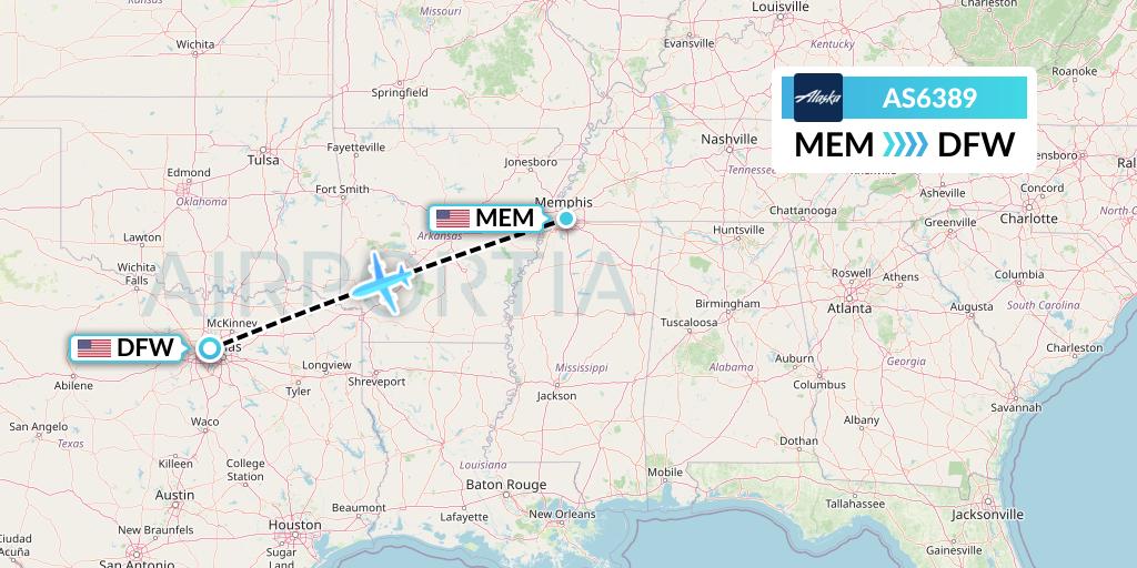 AS6389 Alaska Airlines Flight Map: Memphis to Dallas