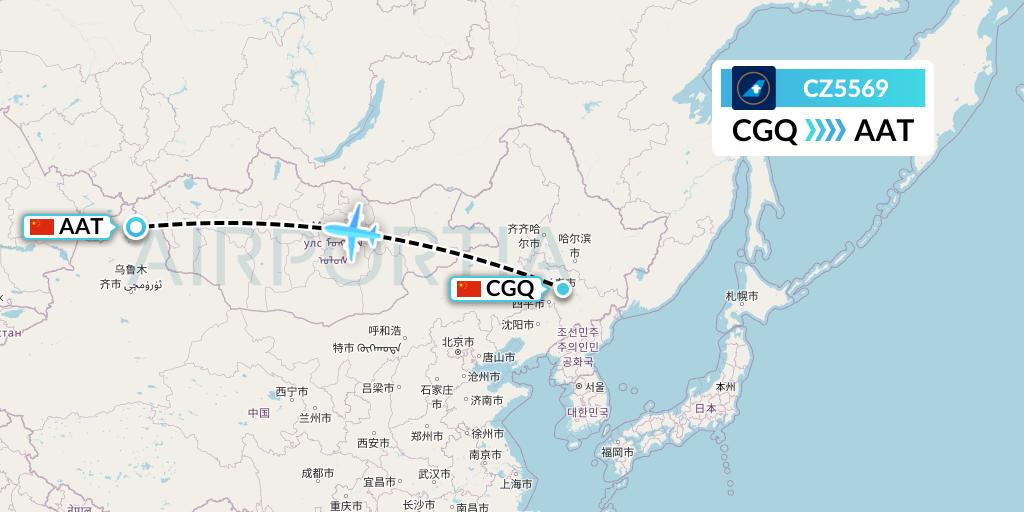 CZ5569 China Southern Airlines Flight Map: Changchun to Altay
