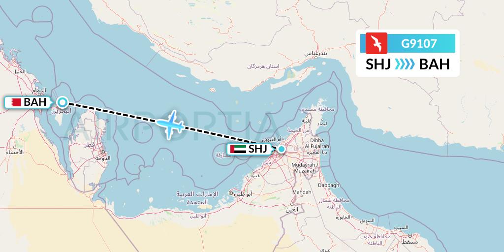 G9107 Air Arabia Flight Map: Sharjah to Bahrain