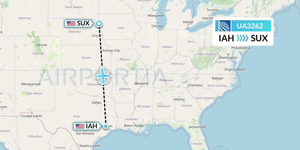 UA3262 United Airlines Flight Map: Houston to Sioux City
