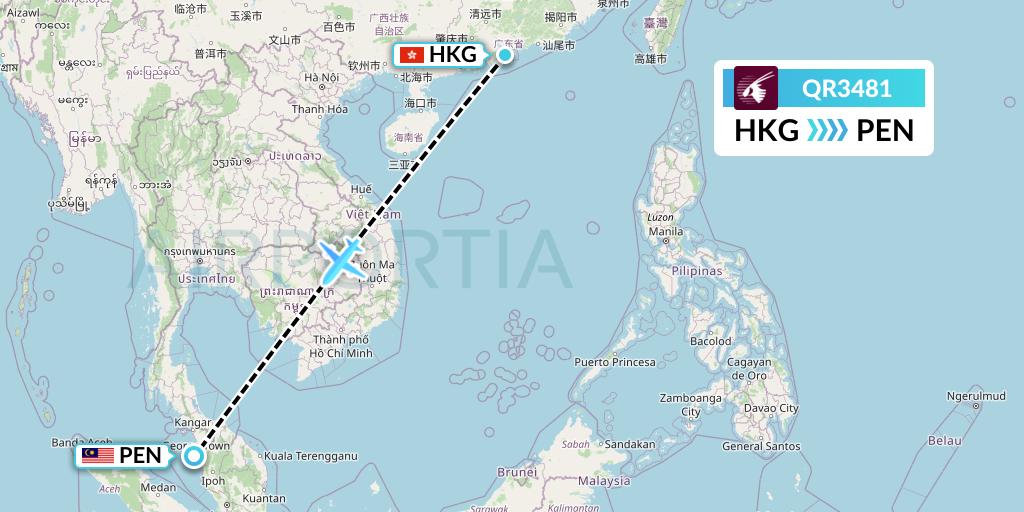 QR3481 Qatar Airways Flight Map: Hong Kong to Penang