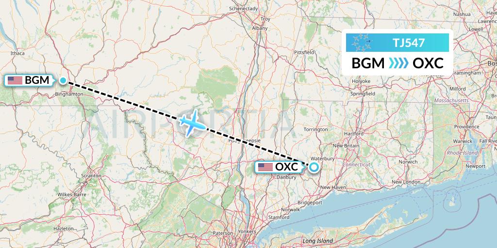 TJ547 Tradewind Aviation Flight Map: Binghamton to Oxford