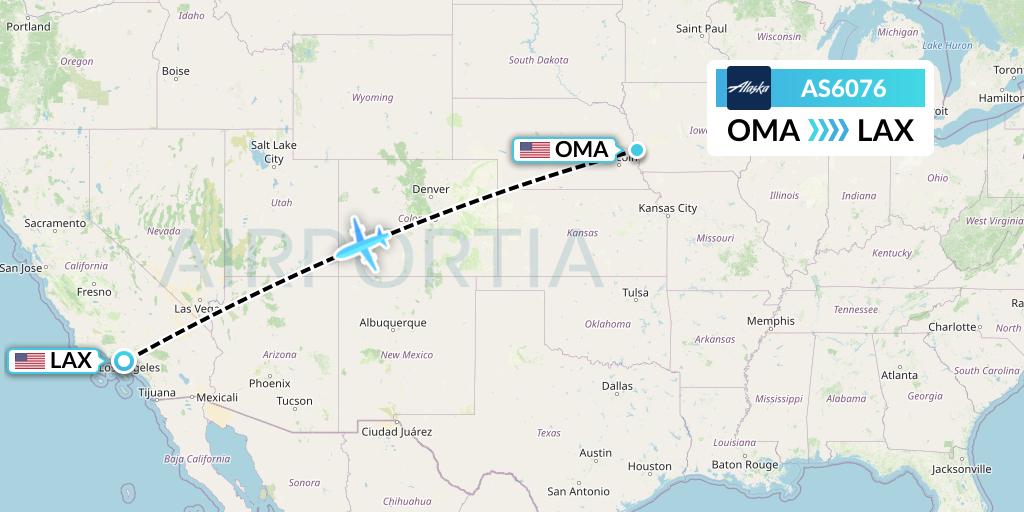 AS6076 Alaska Airlines Flight Map: Omaha to Los Angeles