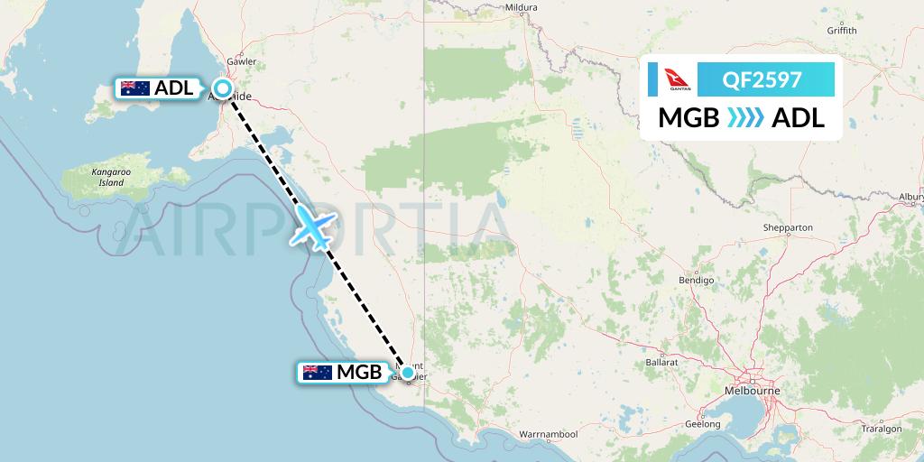 QF2597 Qantas Flight Map: Mount Gambier to Adelaide