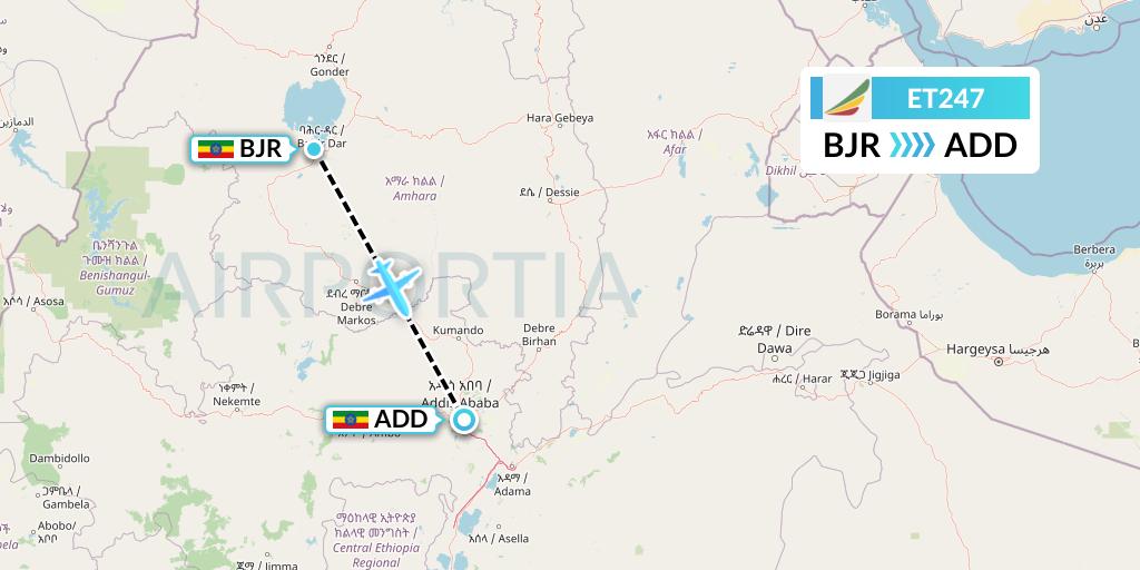 ET247 Ethiopian Airlines Flight Map: Bahir Dar to Addis Ababa