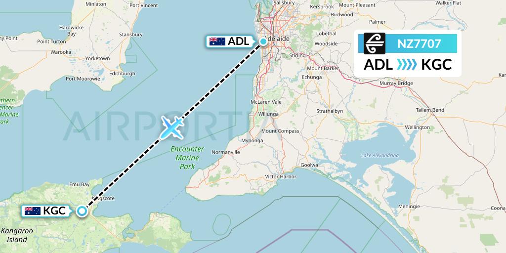 NZ7707 Air New Zealand Flight Map: Adelaide to Kingscote