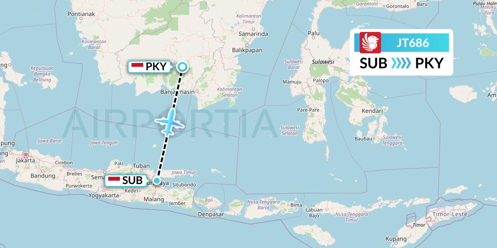 JT686 Lion Airlines Flight Map: Surabaya to Palangkaraya