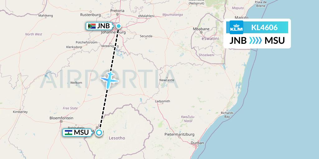 KL4606 KLM Flight Map: Johannesburg to Maseru